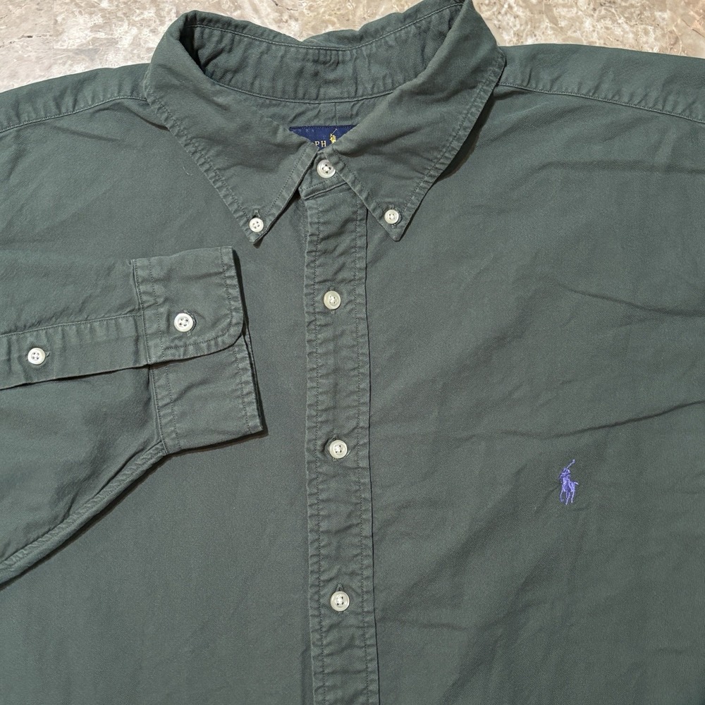 Polo Ralph Lauren Shirt Mens 2XB Big 2XB Green Oxford Long Sleeve OCBD
